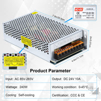 1 x RAW Customer Returns Kingwen switching power supply 24V 10A power supply adapter transformer 240W LED transformer, power supply transformer switching power supply for LED strips, AC 85V 265V to DC 24V 10A 240W. - RRP €25.99