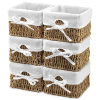 1 x RAW Customer Returns EZOWare Set of 6 Hand-Woven Natural Seagrass Multi-Purpose Storage Baskets with Linen Lining for Kids Room, 14 x 14 x 10 cm - RRP €31.38