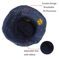 1 x RAW Customer Returns ZLYC Women s Sun Hat Foldable Summer Straw Hat Wide Brim Beach Hat UV Protection Outdoor Hat with Sunflower, Sunflower Navy, Size One size fits all - RRP €18.14