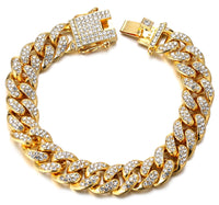 1 x RAW Customer Returns Halukakah Gold Watch Diamonds Multicolor,Men s 18K Real Gold Plated 40MM Wide White Dial Quartz Bracelet 21cm with Cuban Chain 20 45cm Necklace Bracelet,Free Gift Box - RRP €56.99