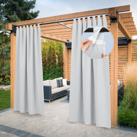 1 x RAW Customer Returns PONY DANCE Outdoor Curtain with Removable Loops 2 Pieces H 243 x W 132 cm Outdoor Curtains Waterproof Balcony Curtain Sun Protection Outdoor Curtains for Pavilion, Grey-White - RRP €40.6