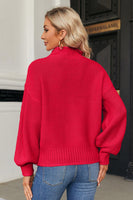 1 x Brand New Saodimallsu Women s Batwing Long Sleeve Sweater Turtleneck Oversized Knitted Pullover Z1-Red - RRP €28.92