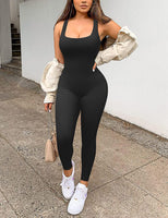 1 x RAW Customer Returns TOMEEK Tight Yoga Jumpsuit Sports Jumpsuit Women Sexy One Piece Sleeveless Black Jumpsuit Ribbed Knitted Stretch Jumpsuit Yoga and Fitness Overalls, Black, Size M - RRP €24.19