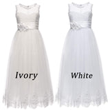 1 x RAW Customer Returns Aibaowedding Vintage Long Children s Tulle Dress Lace Dress with Belt Chic A-Line Communion Dresses Bridesmaids Dresses Flower Girl Dresses for Girls 2-12 Years White, 10  - RRP €39.32