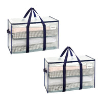 1 x RAW Customer Returns VENO 102 liter large storage bag, storage box with lid, strong handles moving bags with zippers, alternative moving boxes, foldable clothes storage transparent, pack of 2  - RRP €24.49