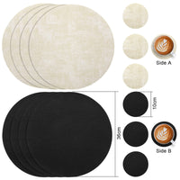 1 x RAW Customer Returns Myir JUN Placemats and Coasters Set of 4, Round Placemats 36cm Plastic Leather Breakfast Placemats Waterproof Washable Placemat Cream Black, Set of 4  - RRP €20.53