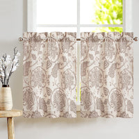 13 x Brand New TOPICK sheer curtain linen curtain flowers printed bistro curtain semi-transparent curtain scarves sheer curtains window curtain for kitchen living room country house set of 2 65W x 60H cm brown on beige - RRP €259.87