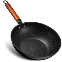 1 x RAW Customer Returns BEZIA induction wok pan with non-stick coating, wok pan 30 cm with wooden handle, flat base, suitable for all types of stoves, granite - RRP €23.63