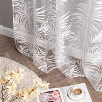 1 x RAW Customer Returns Delien voile burnout curtain with leaf pattern transparent curtain with loops living room curtains W x H 140 x 145 cm white 1 piece - RRP €21.99