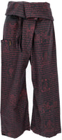 1 x RAW Customer Returns GURU SHOP Thai fisherman pants with mantra print made of woven cotton, wrap pants, yoga pants, men women, black, size one size - RRP €30.9