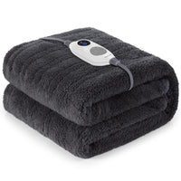 1 x RAW Customer Returns Warmrest Electric Blanket with Automatic Shut-Off, 6 Temperature Levels 1 10 Hour Auto-Off Timer Overheating Protection, 130 x 160 cm Warm Sherpa Electric Heated Blanket for Bed, Machine Washable Gray - RRP €50.81