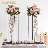 1 x RAW Customer Returns Nuptio Plant Stand Black Vase - 2 Flower Vases 100cm High for Centerpieces Wedding Tables Display Columns Metal Flower Stand Indoor Corner for Living Room Home Decorations - RRP €67.86