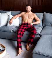 1 x RAW Customer Returns LAPASA Men s Pajama Pants Checked Pajama Pants, Long Relaxation Pants Lounge Pants Leisure Pants M39 Warmer, Cotton Flannel Black Red, Medium - RRP €25.45