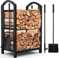 1 x RAW Customer Returns Amagabeli Firewood Rack Firewood Rack with 4 Fireplace Tools 74x40x30cm Firewood Stand Fireplace Tools for Indoor and Outdoor Use Firewood Holder Wood Rack for Fireplace Stove Cutlery Wrought Iron Black - RRP €66.49