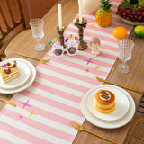 2 x Brand New Table Runner Birthday Pink Linen Stripes Table Runner 40x140cm Simple Happy Birthday Table Runner Celebration Birthday Party Table Decoration for Kids Girls Women - RRP €14.08