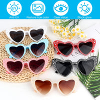 4 x Brand New HIULLEN 6 Pairs Heart Sunglasses, Rimless Hippie Party Glasses, Vintage Clear Colored Lenses for Party Birthday Music Festival UV400 Protection - RRP €81.6