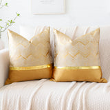 1 x RAW Customer Returns Artscope Set of 2 Cushion Covers for Sofa Car Bedroom Luxurious Modern Minimalist Golden Leather Stitching Wave Stripes Decorative Pillow Cushion Cover Pillow Case 60 x 60 cm Golden  - RRP €21.99