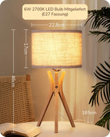 1 x RAW Customer Returns EDISHINE wooden bedside lamp, LED table lamp living room, table lamp vintage with cable, linen lampshade, country house style, E27 lamp, tripod for bedroom, living room, gift, beige natural wood - RRP €37.99