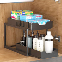 1 x Brand New 2 Tier Sink Shelf, Kitchen Sink Organizer, Shelf Sink Base Cabinet, for Kitchen Cabinet, Bathroom, Black - RRP €27.98