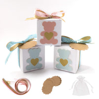 1 x RAW Customer Returns Stella Design Baptism Birth Favors, 48 Pieces Cards and Bags, Male Girl Teddy Bear, Confetti Boxes Light Blue  - RRP €38.56