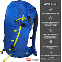 1 x RAW Customer Returns DEERNCO Swift hiking backpack 26L Rolltop backpack, daypack for hiking for women men - slim trekking backpack, travel backpack with removable frame and hip belt blue  - RRP €79.67