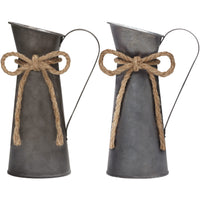 1 x RAW Customer Returns Belle Vous Rustic decorative milk jugs made of metal 2 pieces - W8.3 x H20 cm - Galvanized decorative vase in shabby chic vintage style - Vase decorative country house style for home wedding decoration garden flowers - RRP €19.15