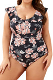 1 x RAW Customer Returns SHEKINI Women s One-Piece Swimsuit Elegant Ruffle Low Collar Tummy Control Swimwear Ruched Backless Swimsuit Women for Large Size Bust Pink Flowers, 3XL  - RRP €45.37