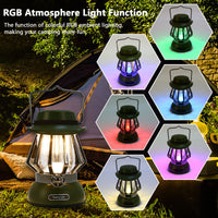 12 x Brand New LED camping lamp rechargeable, retro outdoor camping light with Bluetooth speaker, continuously dimmable, camping lantern with RGB mode, 72h lighting time for camping, power outages, garden and decoration - RRP €362.88