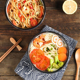 1 x RAW Customer Returns Japanese Ramen Bowl Large Soup Bowl with Lid Spoon, Vintage Ceramic Ramen Bowl, Salad Bowls, Instant Noodle Bowl - 900 ml Water Ripple Set of 2  - RRP €38.92