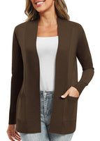 1 x RAW Customer Returns EXCHIC Women Casual Long Sleeve Knitting Cardigan Lightweight Comfortable Open Front Long Sweaters with Pockets M, Brown  - RRP €21.73