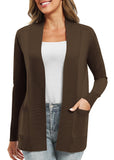 1 x RAW Customer Returns EXCHIC Women Casual Long Sleeve Knitting Cardigan Lightweight Comfortable Open Front Long Sweaters with Pockets M, Brown  - RRP €21.73