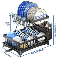1 x RAW Customer Returns SAYZH Dish Drainer, 2 Tier Detachable Dish Drainer, Large Capacity Dish Drainer Organizer with Utensil Holder, Cup Rack for Kitchen Counter, Black - RRP €38.45