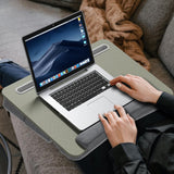 1 x RAW Customer Returns Laptop cushion, PUTORSEN laptop lap tray with ergonomic wrist rest, larger laptop cushion for max. 17.3 inch notebook, height adjustable laptop pad with tablet and phone holder gray  - RRP €39.49