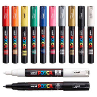 1 x RAW Customer Returns Uni Posca PC-1M Professional Marker Pens Set of 12, Includes Extra Black and White Markers - RRP €31.92