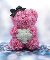 2 x Brand New Amtang Rose Flower Bear with Gift Box Greeting Card, Handmade Eternal Flower Bear with Heart Roses, Valentine s Day Birthday Weddings Unique Girls Pink Bear with White Heart  - RRP €50.52