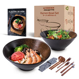 1 x RAW Customer Returns Ceramic Soup Bowl Set, 2 1500 ml Pottery Ramen Bowl, Large Japanese Noodle Bowls with Spoon and Chopsticks, Traditional Asian Tableware Set, for Udon, Pasta, Pho, Soba, Cereal Salad - RRP €41.93