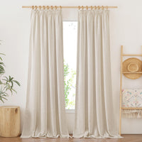 1 x RAW Customer Returns PONY DANCE Boho Curtains Linen Natural Curtains Living Room Rail Set of 2 H 245 x W 140 cm Curtains Linen Look Semi-Transparent Linen Curtain with Ruffle Tape Linen Curtains for Living Room - RRP €36.25