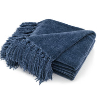 1 x RAW Customer Returns RECYCO living and cuddle blanket chenille 152x203, XL blanket sofa blanket couch blanket fluffy soft for sofa couch chair, navy blue - RRP €41.57