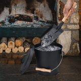 1 x RAW Customer Returns Mini ash bucket with lid, 4.8 l bucket with shovel and hand broom, metal bucket for coal and ash, wood pellet storage container, tool set for fireplace, fire pit, wood stove parts inside  - RRP €37.99