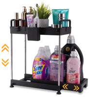 5 x RAW Customer Returns Siglet under sink shelf with 2 levels extendable, dishwasher - organizer with 4 hooks 1 cup, height adjustable - black - RRP €129.0