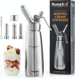 1 x RAW Customer Returns Runesol cream siphon stainless steel with 3 decorative nozzles, cream dispenser 500ml, whipped cream maker espuma bottle for desserts, cream spray bottle, cream dispenser, professional cream sprayer, Easter - RRP €69.99