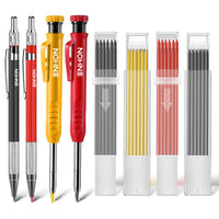 1 x RAW Customer Returns Enhon Deep Hole Marker Pencil Set, 36 Leads 4 Pieces Deep Hole Woodworking Pencils with Built-in Sharpener, Carpenter Pencil for Architectural Construction Black, Red, Yellow  - RRP €19.15