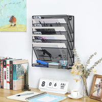 1 x Brand New Catekro 5-Tier Stackable Mesh File Rack, Wall-Mounted Magazine Rack, Desk Organizer for Accessories, Paper and Letter Tray for Living Room, Office, School 33 11 43 CM Black  - RRP €38.6