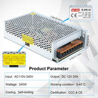 1 x RAW Customer Returns Kingwen switching power supply 12V 20A power supply adapter transformer 240W LED transformer, power supply transformer switching power supply for LED strips, AC 100V 240V to DC 12V 20A 240W. - RRP €24.99