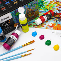 1 x RAW Customer Returns Artecho Acrylic Paint Set 24 x 59ml with 10-piece brush, acrylic paints waterproof and lightfast, non-toxic, acrylic paint set, ideal for canvas, paper and fabrics, suitable for beginners and professionals - RRP €32.45