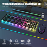 1 x RAW Customer Returns RedThunder K10 Wireless Gaming Keyboard and Mouse Set, QWERTZ DE Layout, 3000mA Battery Capacity and 3200 DPI for Gamers Black  - RRP €59.99