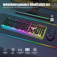 1 x RAW Customer Returns RedThunder K10 Wireless Gaming Keyboard and Mouse Set, QWERTZ DE Layout, 3000mA Battery Capacity and 3200 DPI for Gamers Black  - RRP €70.58