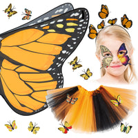 1 x Brand New SATINIOR 5 Pieces Monarch Butterfly Costume Set for Kids Butterfly Wings Tulle Tutu Skirt 3D Butterfly Headband Butterfly Face Tattoos Pins for Cosplay Halloween - RRP €19.2