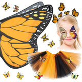 2 x Brand New SATINIOR Monarch Butterfly Costume Set for Kids Girls Butterfly Wings Tulle Tutu Skirt Butterfly Headband Face Stickers with Butterfly Gems Brooches for Carnival Cosplay - RRP €40.8