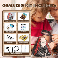 1 x RAW Customer Returns Lehoo Castle Excavation Set for Children, Gemstone Excavation Set with 12 Geology Stones, Mineral Excavation Set for Boys Girls Red  - RRP €19.15